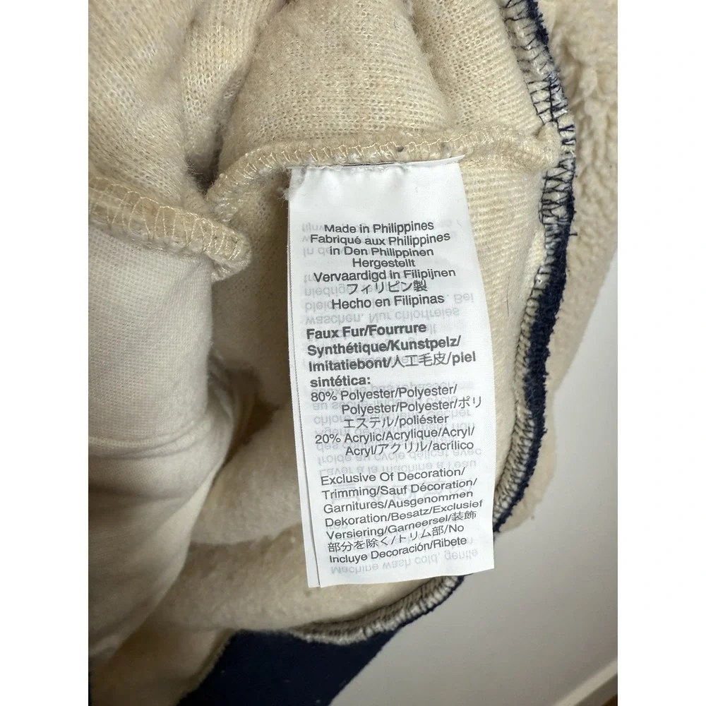 J Crew Authentic Fleece 1/4 Snap Button Pullover Jacket Men Small Cream Faux Fur